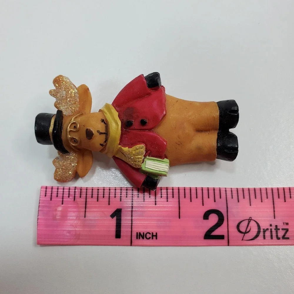 Vintage Winter Moose with Coat Hat Scarf Book Holiday Resin Pin Brooch